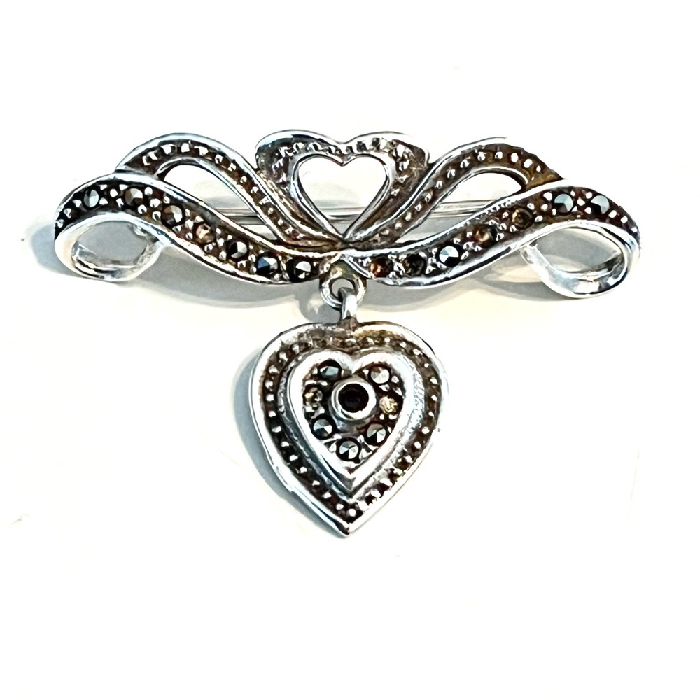 Vintage Sterling Silver Marcasite Dangle Brooch